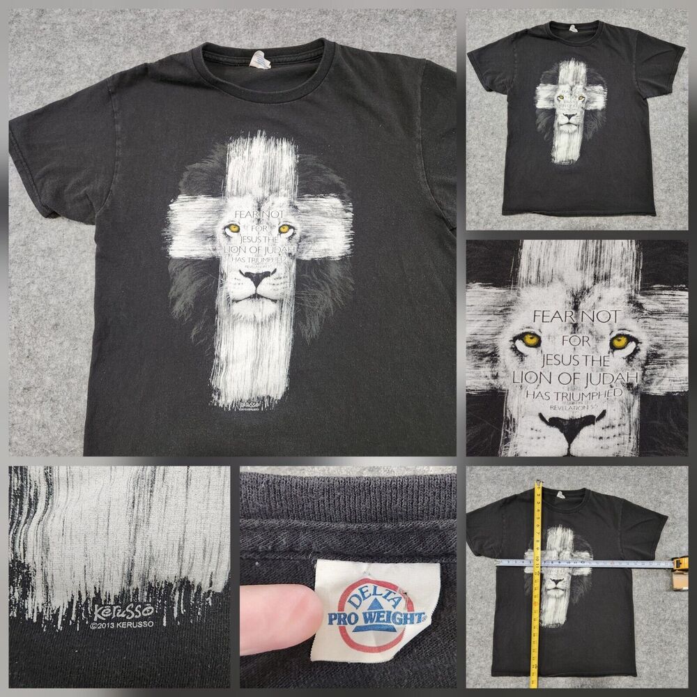 VTG Jesus Bible Quote Kerusso Mens S Small? Lion Cross‎ Black Graphic T Shirt